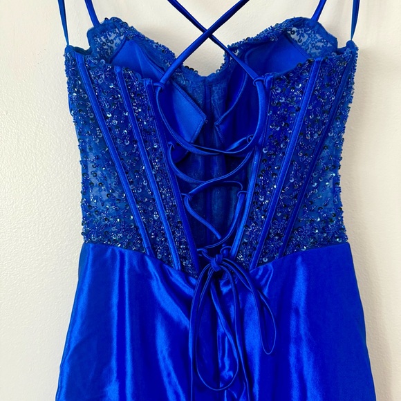 Electric Cobalt Cyber Glam Sequin Corset Mini 💙 Night Luxe Princess Dress - Picture 5 of 9